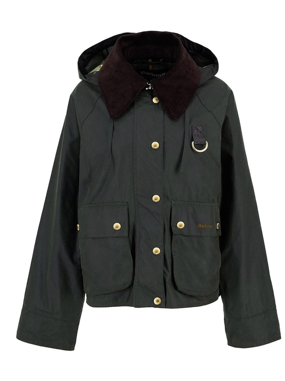 Barbour Dark Green Utility Wax Jacket with Brown Cord Collar